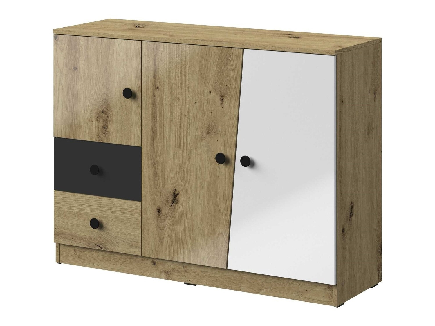 Ladekast Mirelbu 106 (Artisan eiken + Glanzend wit + Glanzend zwart)