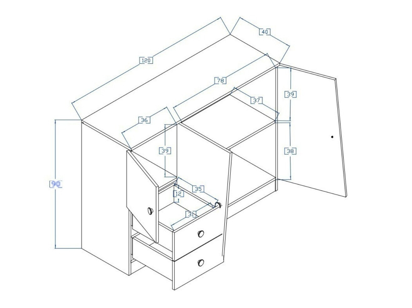 Ladekast Mirelbu 106 (Artisan eiken + Wit + Zwart)