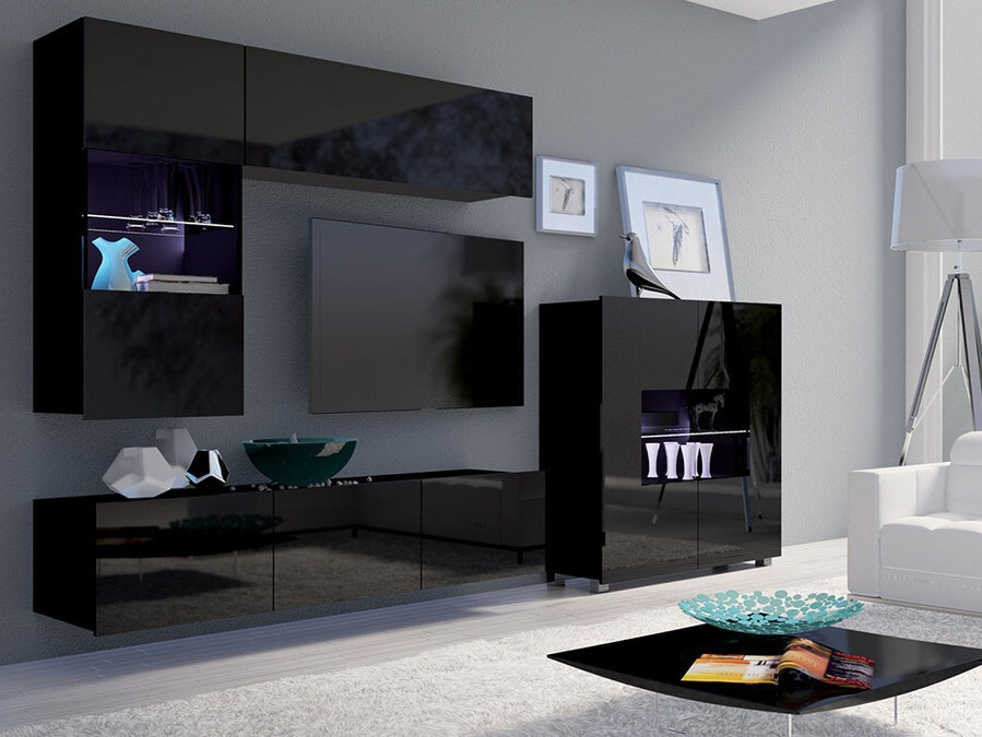 Dressoir Tivdalu 100 (Zwart + Glanzend zwart)