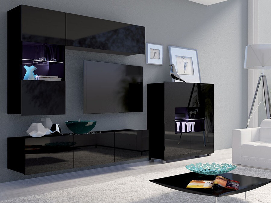 Dressoir Tivdalu 100 (Zwart + Glanzend zwart)