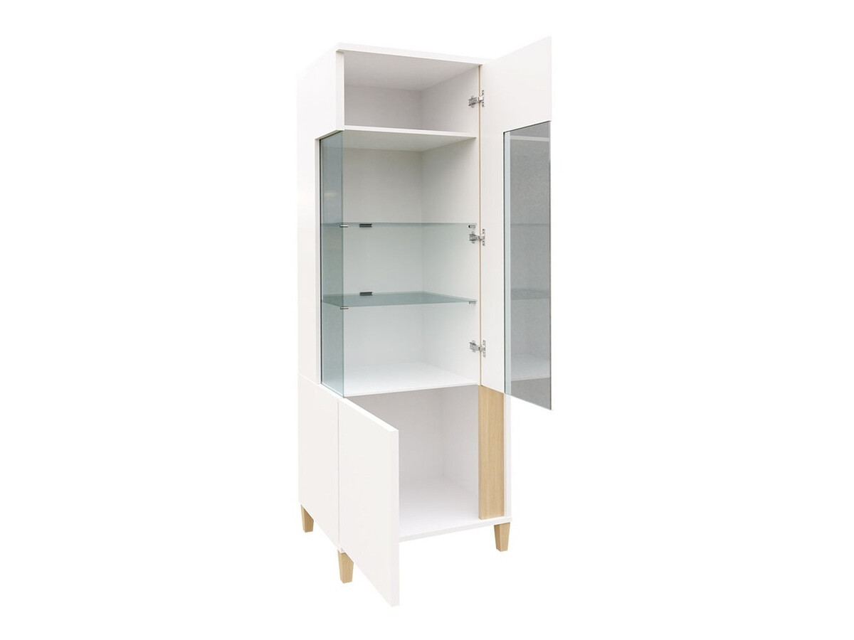 Boekenkast Livseri 110 (Wit + Glanzend wit + Licht hout)