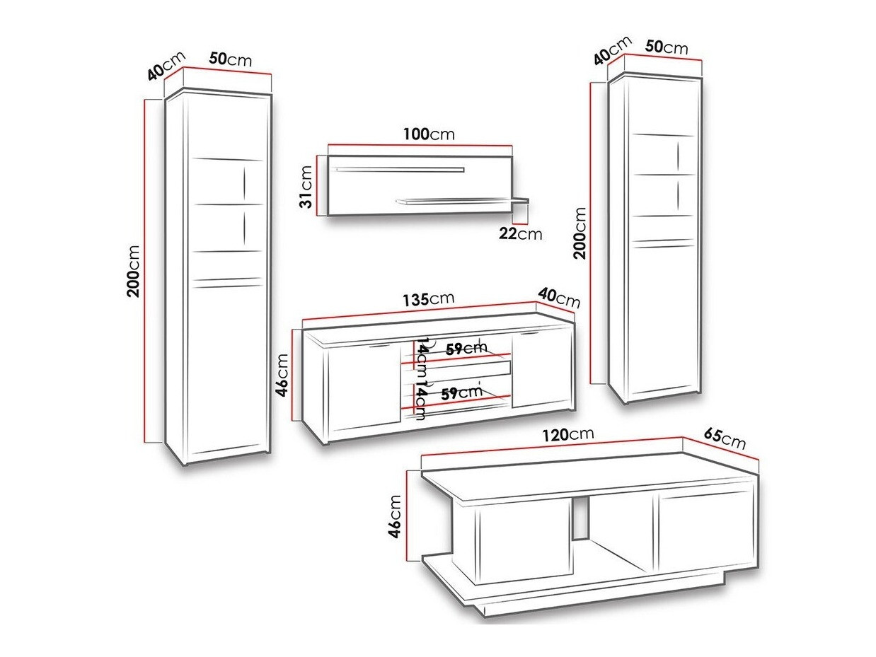 Woonkamerset Fivelbo 114 (Klooster eik + Glanzend zwart)