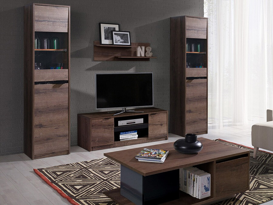 Woonkamerset Fivelbo 114 (Klooster eik + Glanzend zwart)