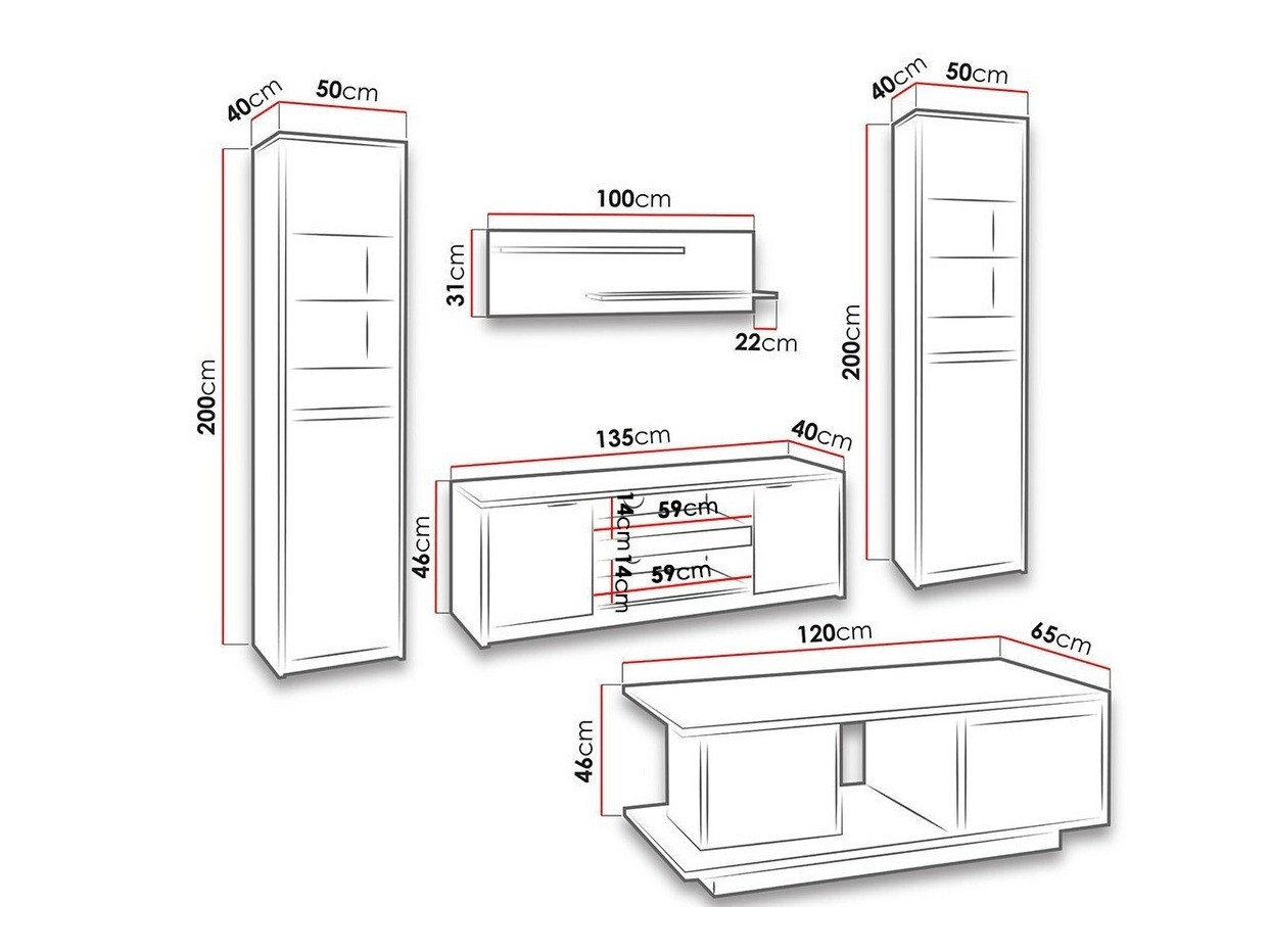 Woonkamerset Fivelbo 114 (Klooster eik + Glanzend zwart)