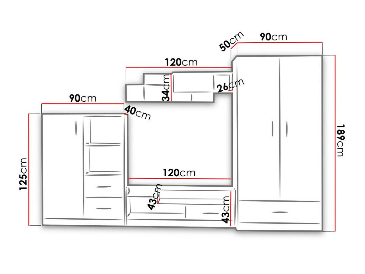 De reeks van de kinderkamer Lorlare 117 (Wit + Grijs)