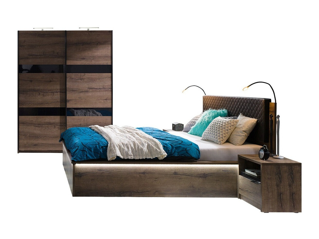 Slaapkamer set Fivelbo 119 (Klooster eik + Glanzend zwart)