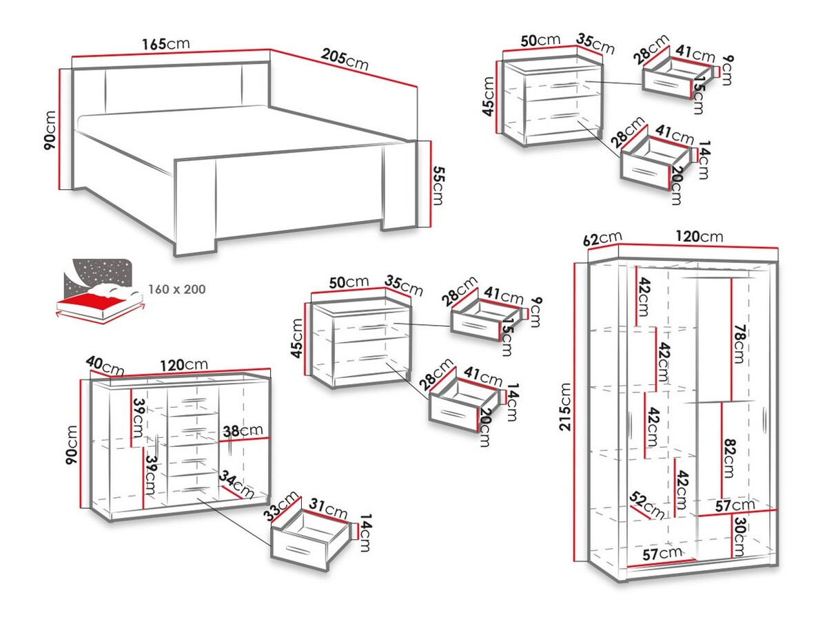 Slaapkamer set Catromi 112 (Wit + Soft Pik 017)