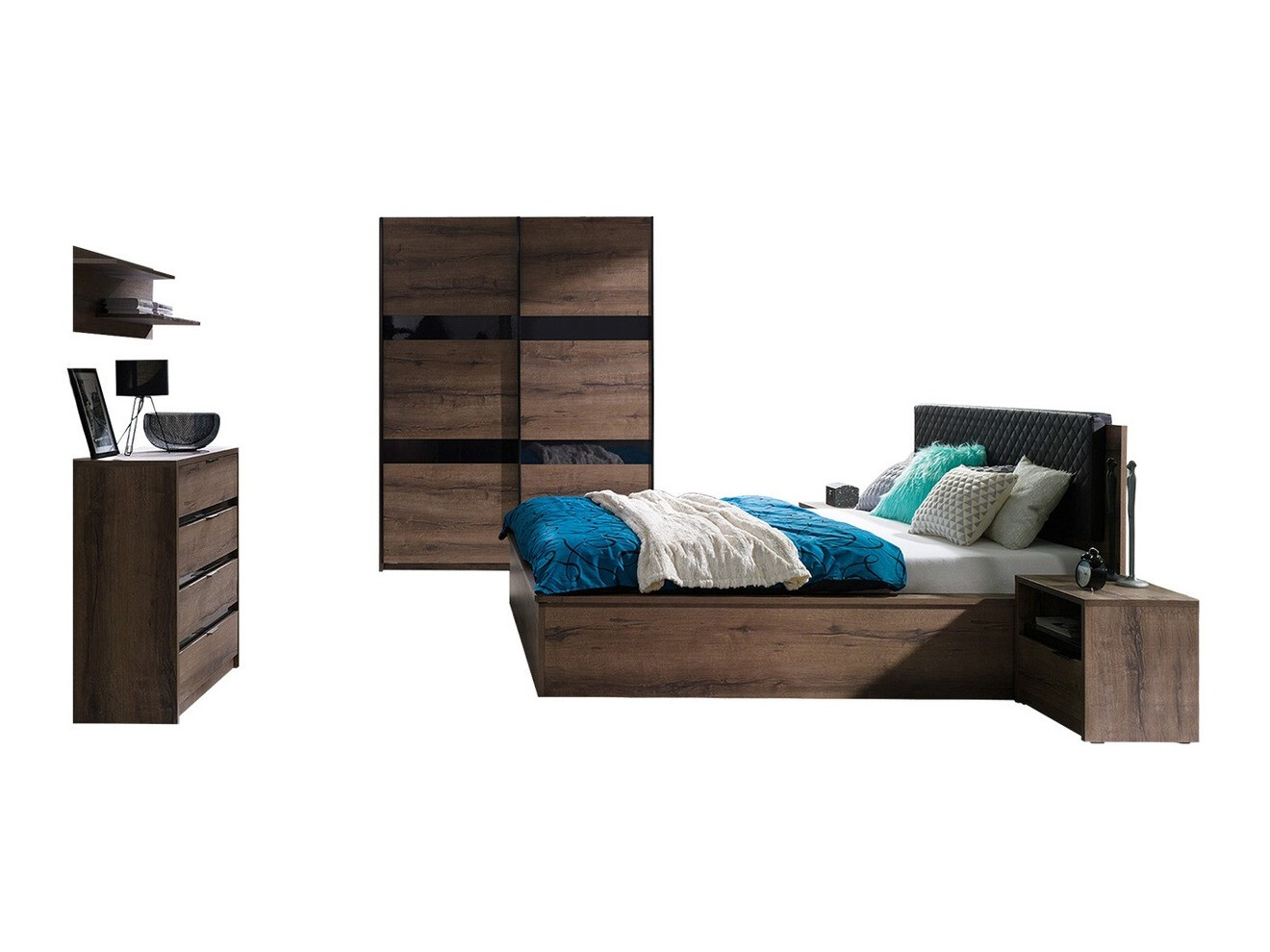 Slaapkamer set Fivelbo 121 (Klooster eik + Glanzend zwart)