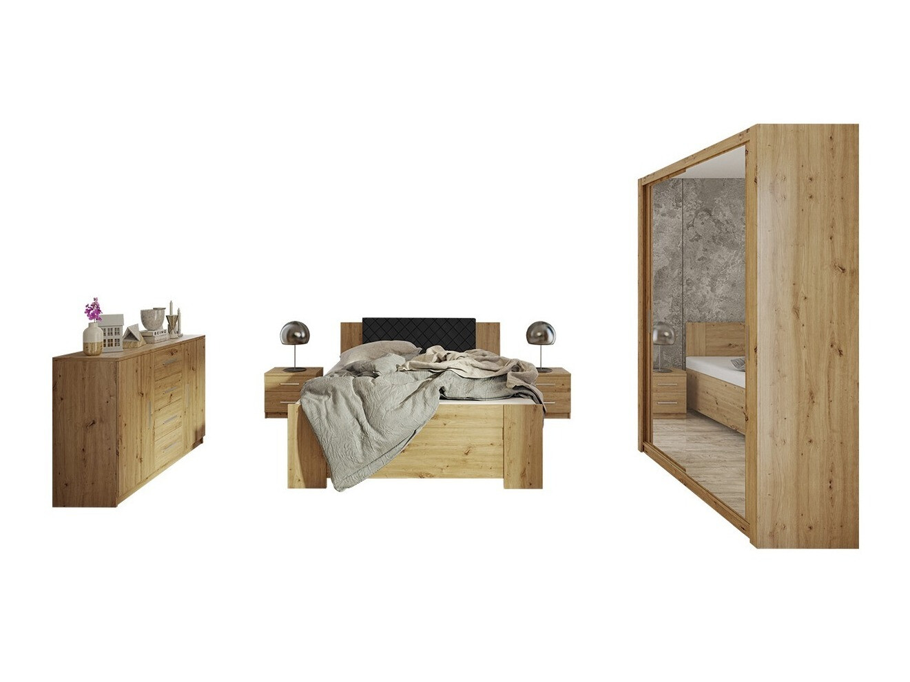 Slaapkamer set Catromi 113 (Artisan eiken + Soft Pik 011)
