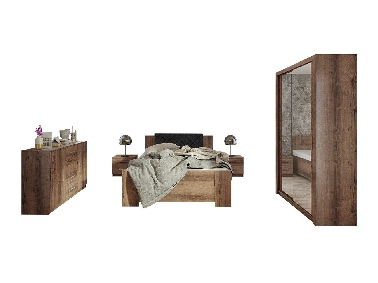 Slaapkamerset Catromi 112 (Klooster eik + Soft Pik 011)