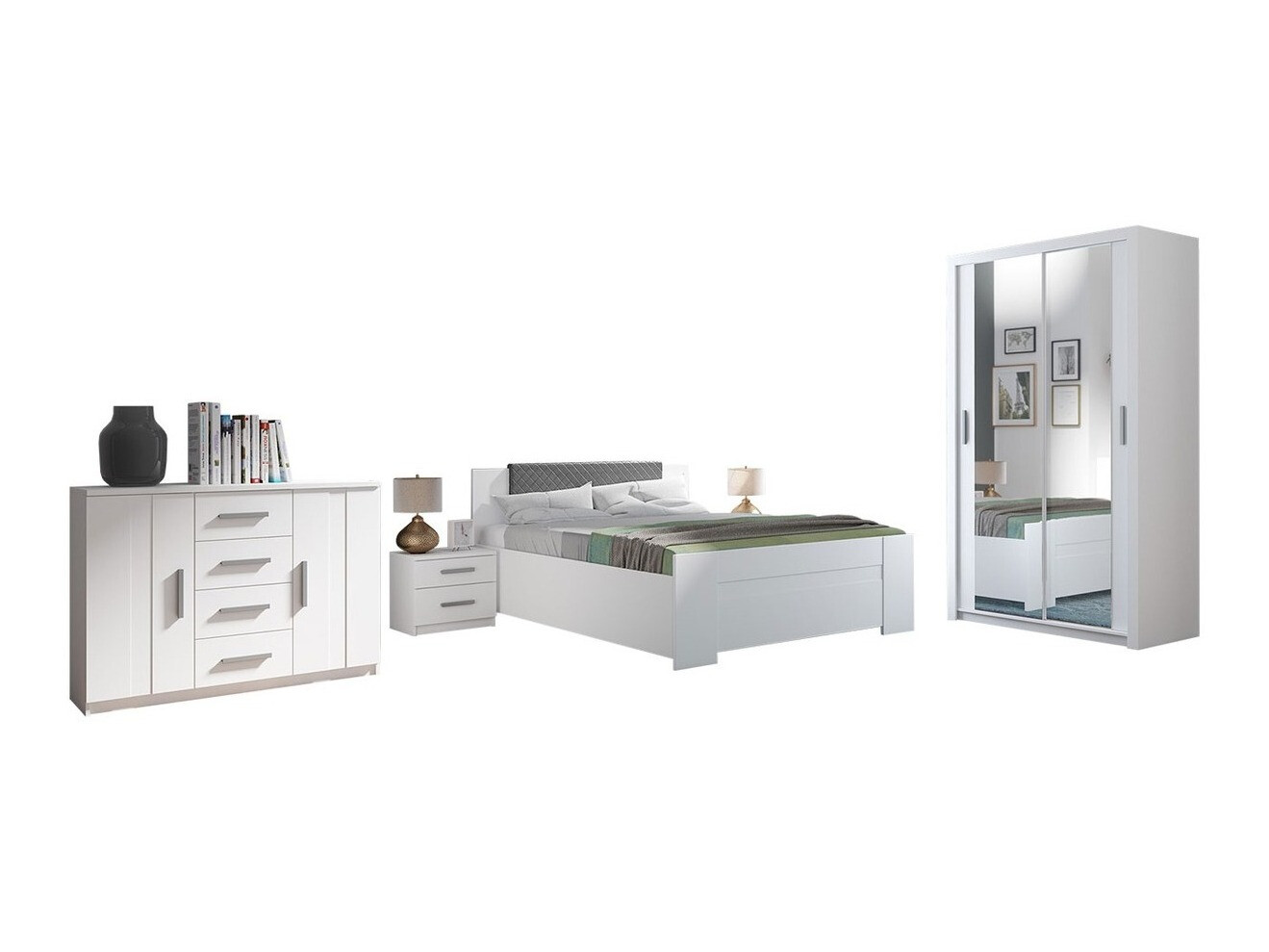 Slaapkamerset Catromi 112 (Wit + Soft Pik 029)