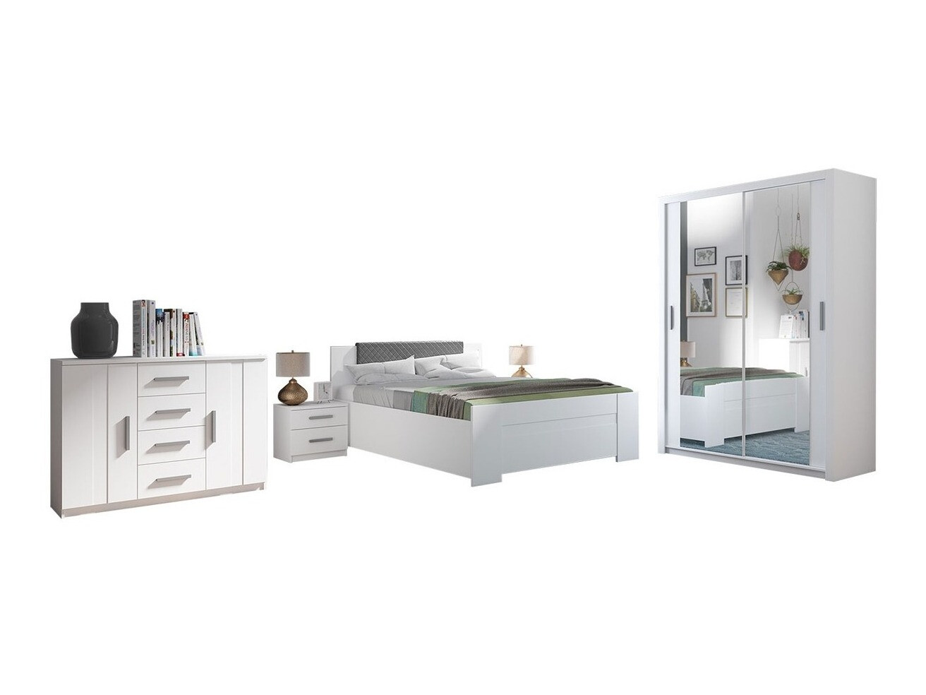 Slaapkamerset Catromi 113 (Wit + Soft Pik 029)