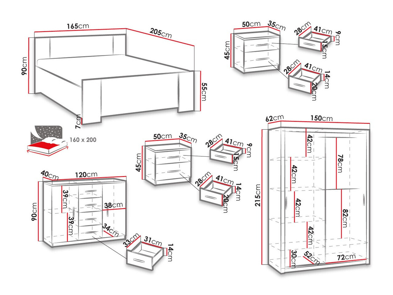 Slaapkamerset Catromi 113 (Wit)