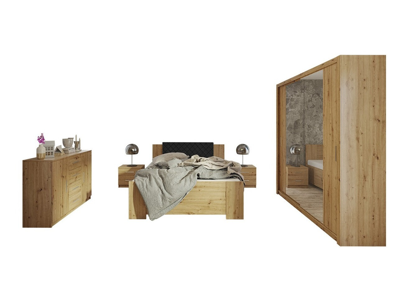 Slaapkamer set Catromi 114 (Artisan eiken + Soft Pik 011)