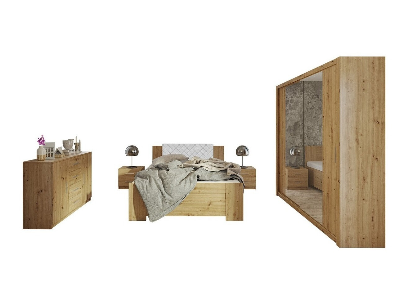 Slaapkamer set Catromi 114 (Artisan eiken + Soft Pik 017)