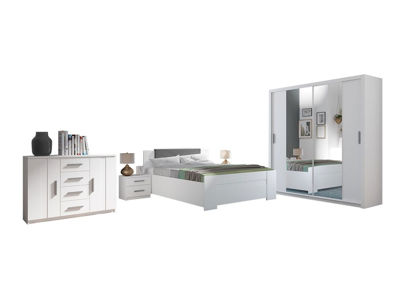 Slaapkamerset Catromi 114 (Wit + Soft Pik 029)