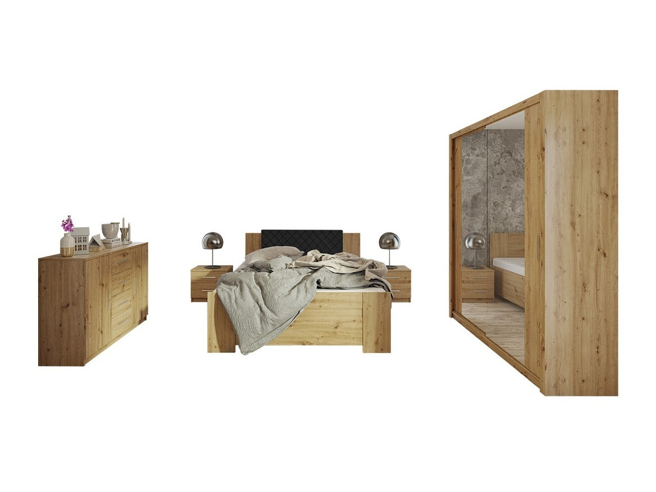 Slaapkamer set Catromi 121 (Artisan eiken + Soft Pik 011)
