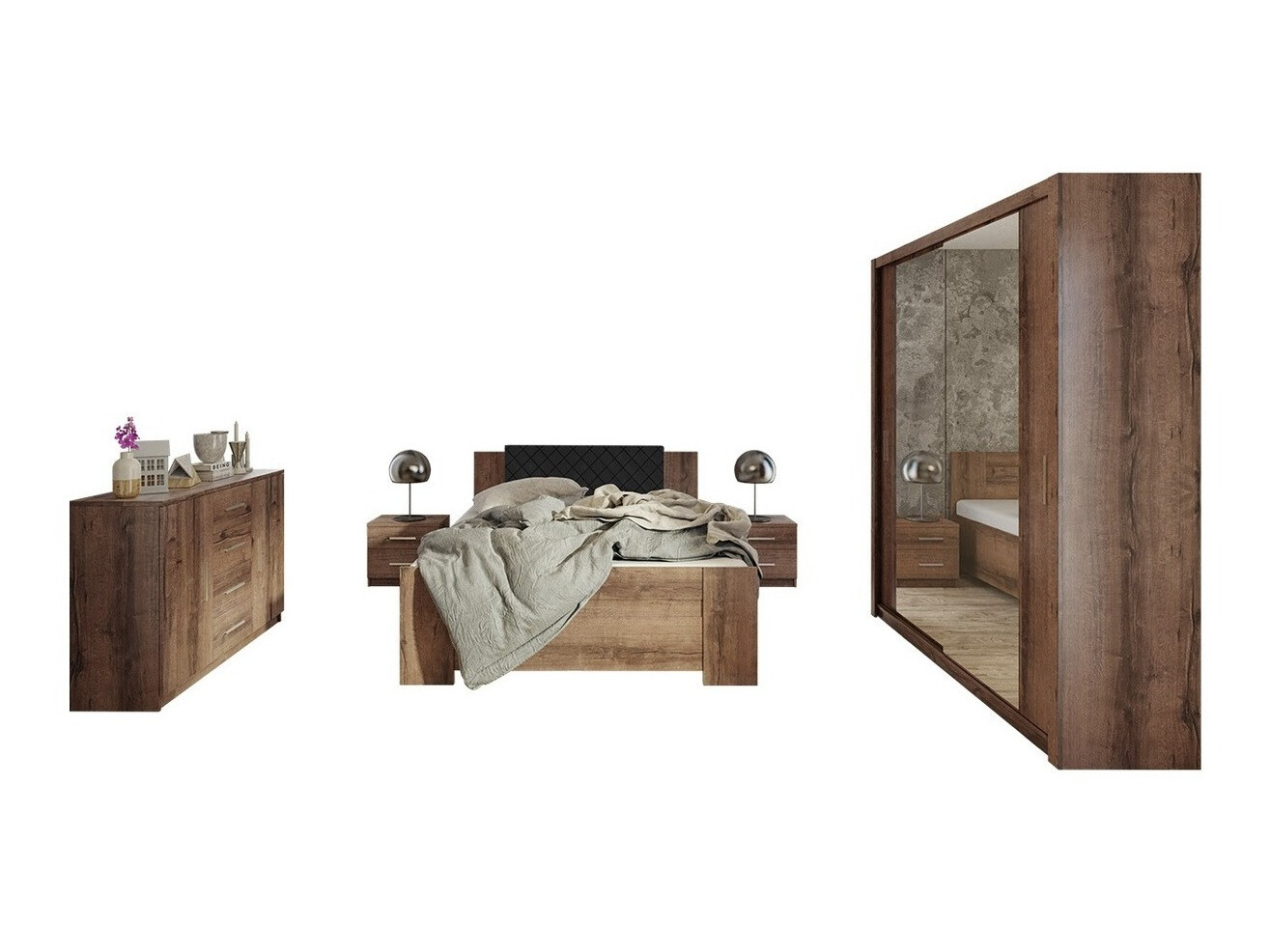 Slaapkamer set Catromi 121 (Klooster eik + Soft Pik 011)
