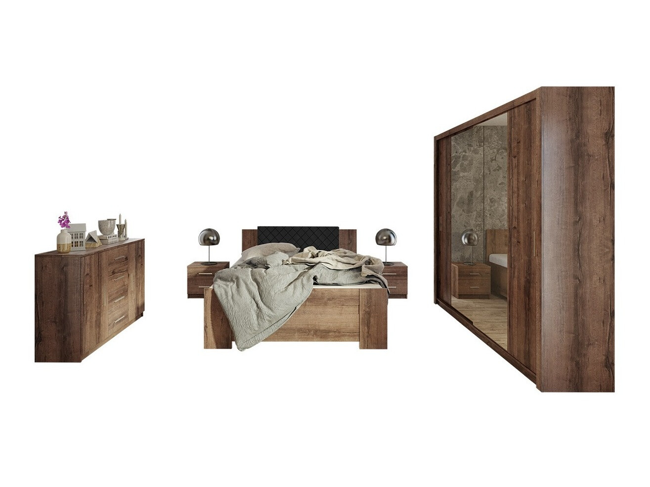 Slaapkamerset Catromi 115 (Klooster eik + Soft Pik 011)