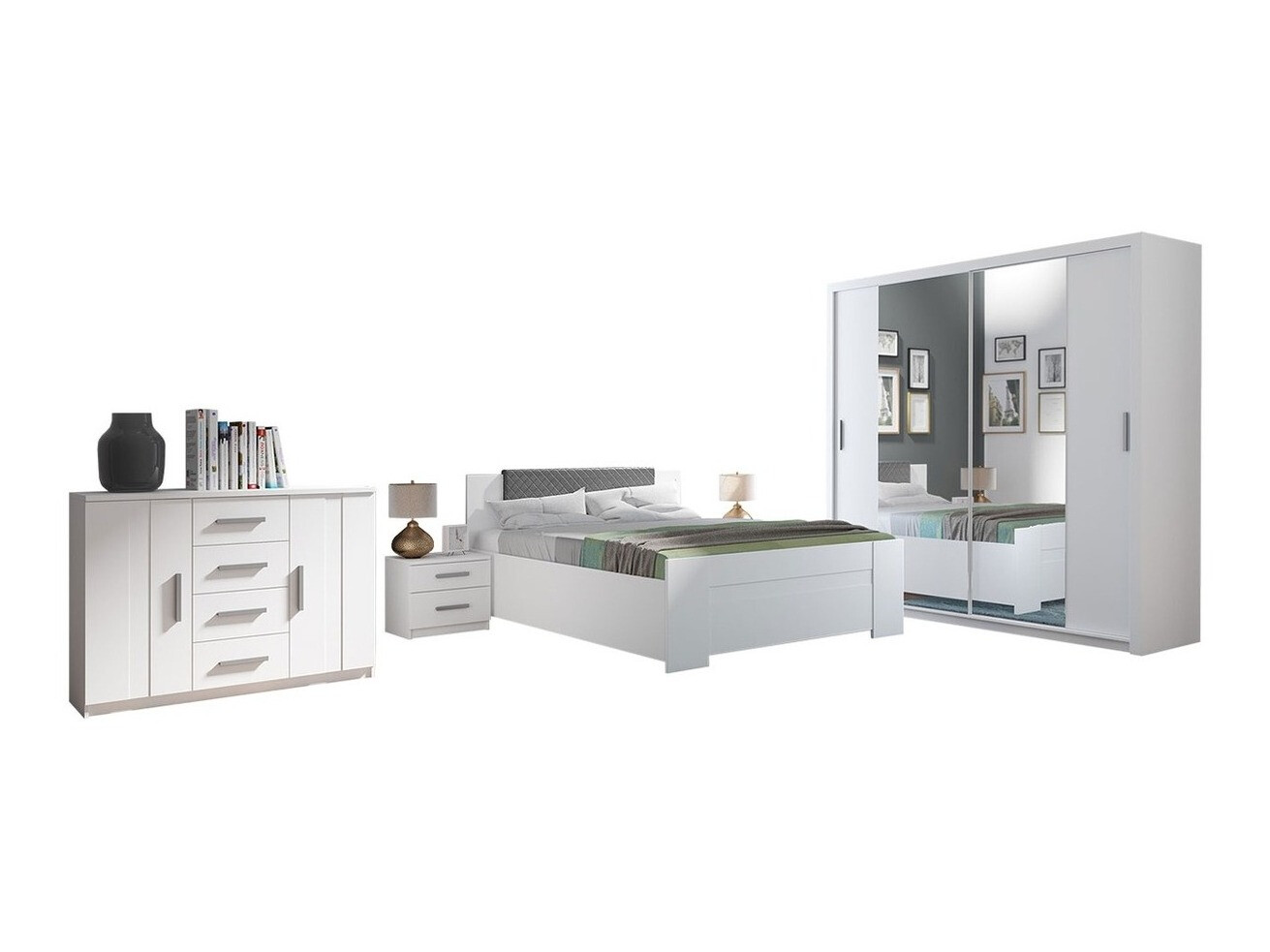Slaapkamerset Catromi 115 (Wit + Soft Pik 029)