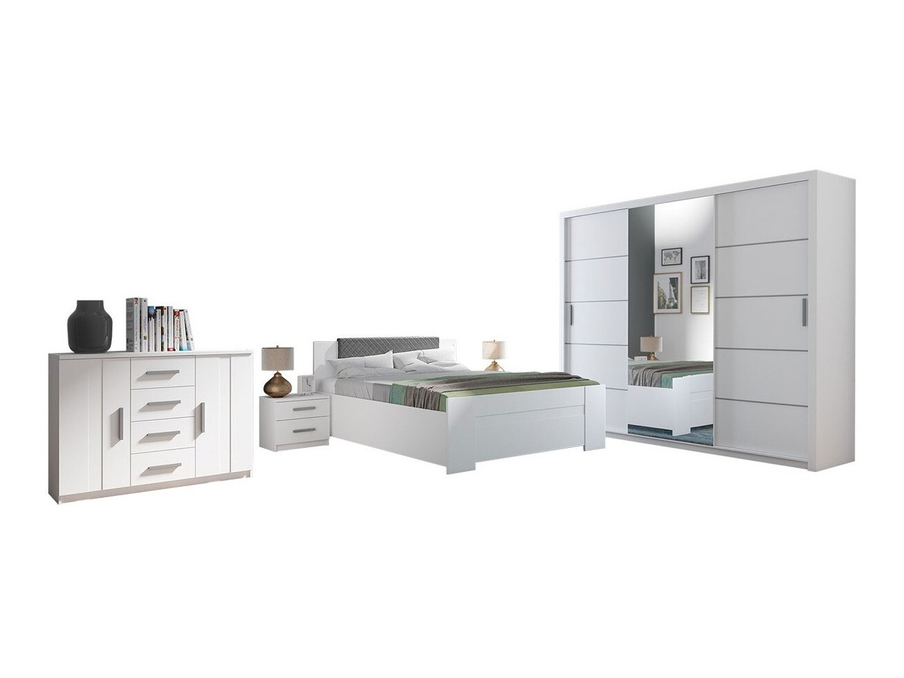 Slaapkamerset Catromi 116 (Wit + Soft Pik 029)