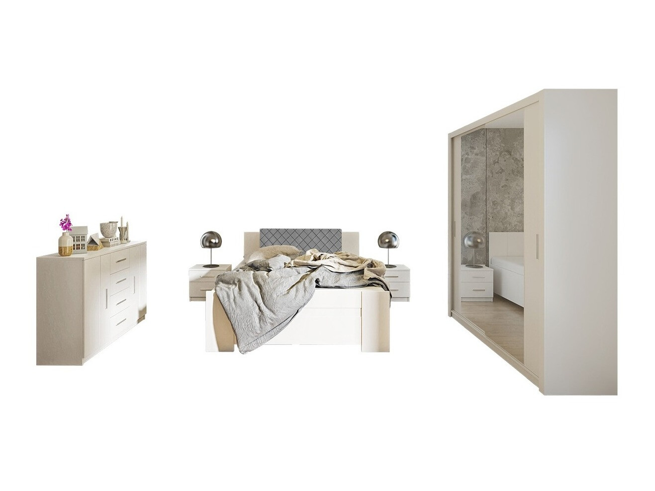 Slaapkamerset Catromi 121 (Wit + Soft Pik 029)