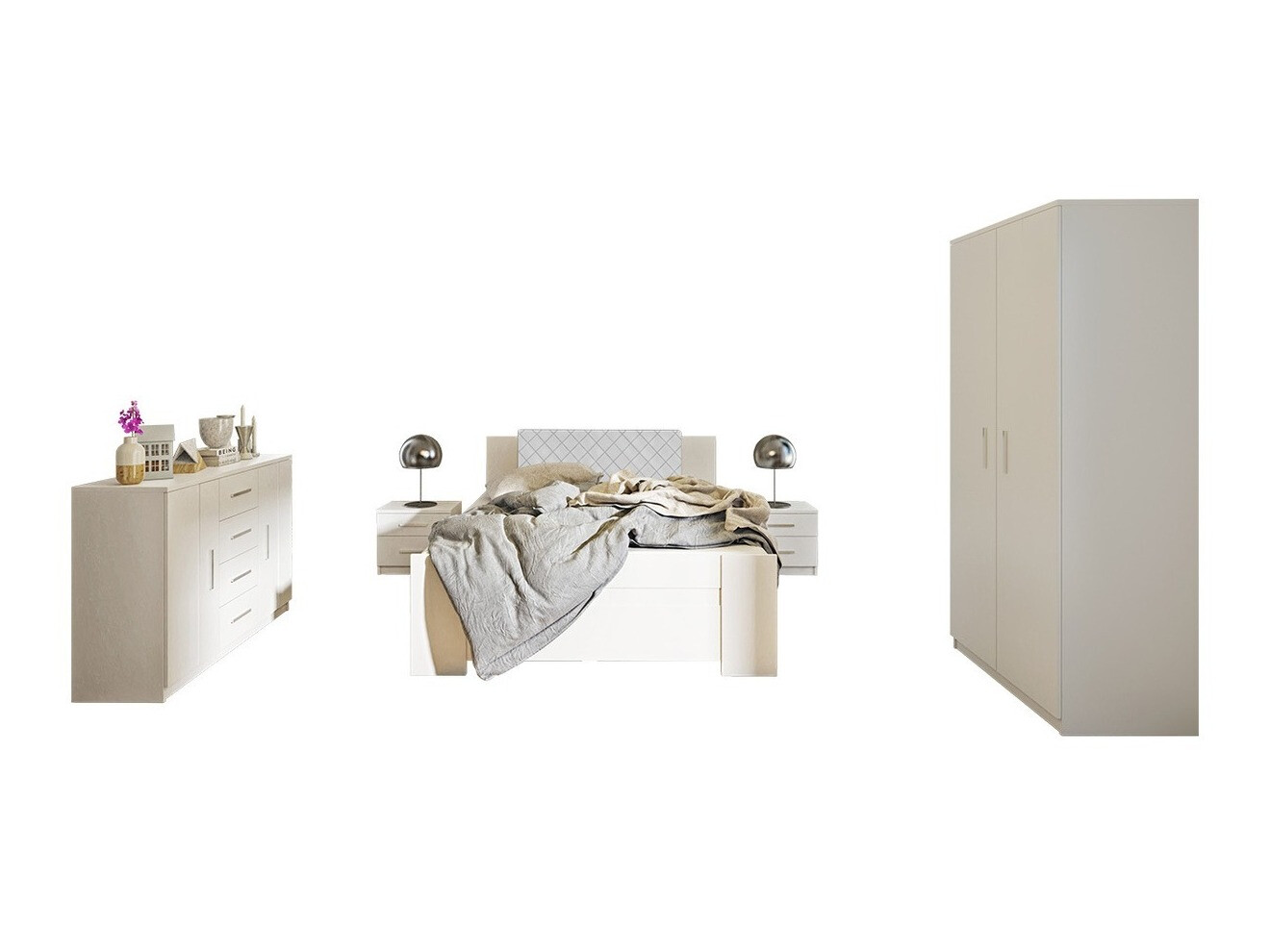 Slaapkamerset Catromi 122 (Wit + Soft Pik 017)