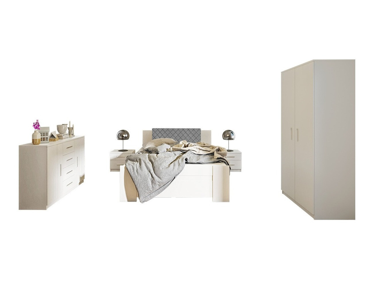 Slaapkamerset Catromi 122 (Wit + Soft Pik 029)