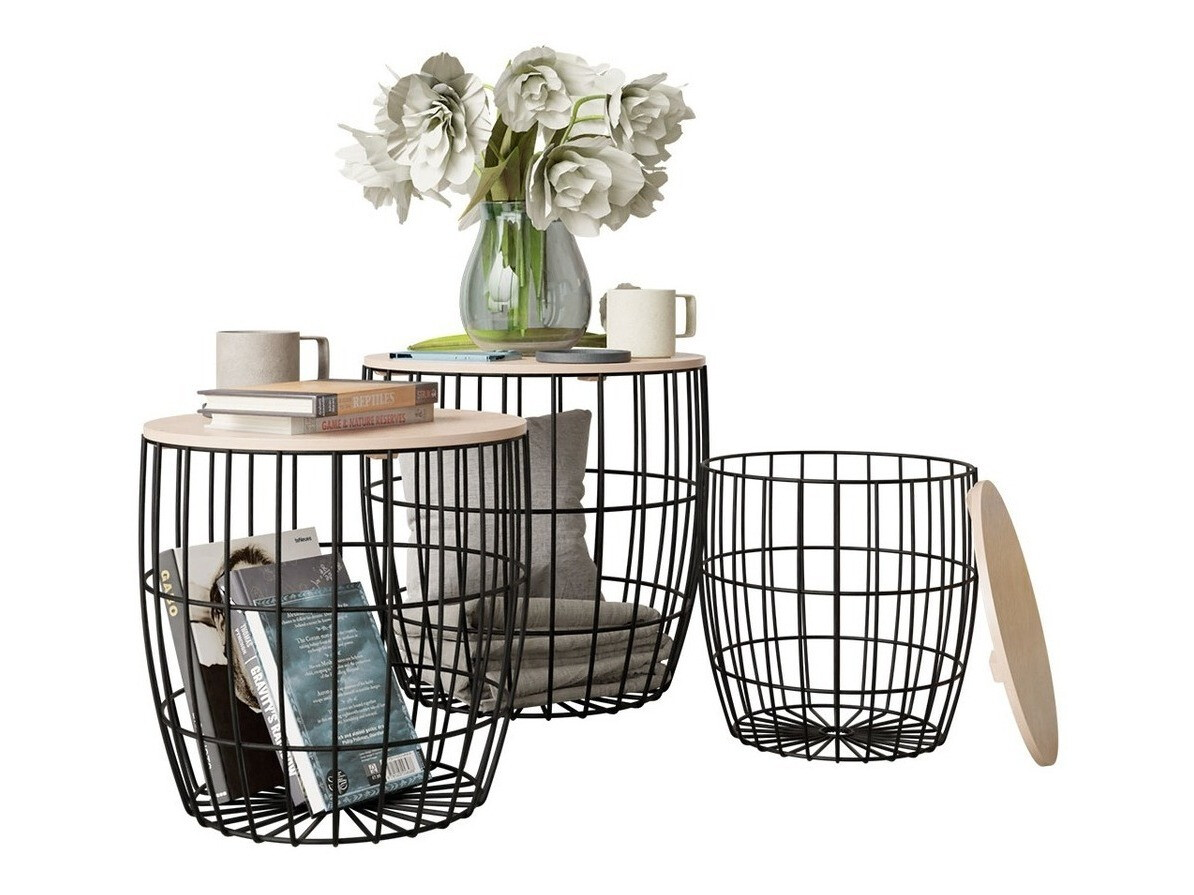 Bijzettafels set Richardson 102 (Zwart + Licht hout)