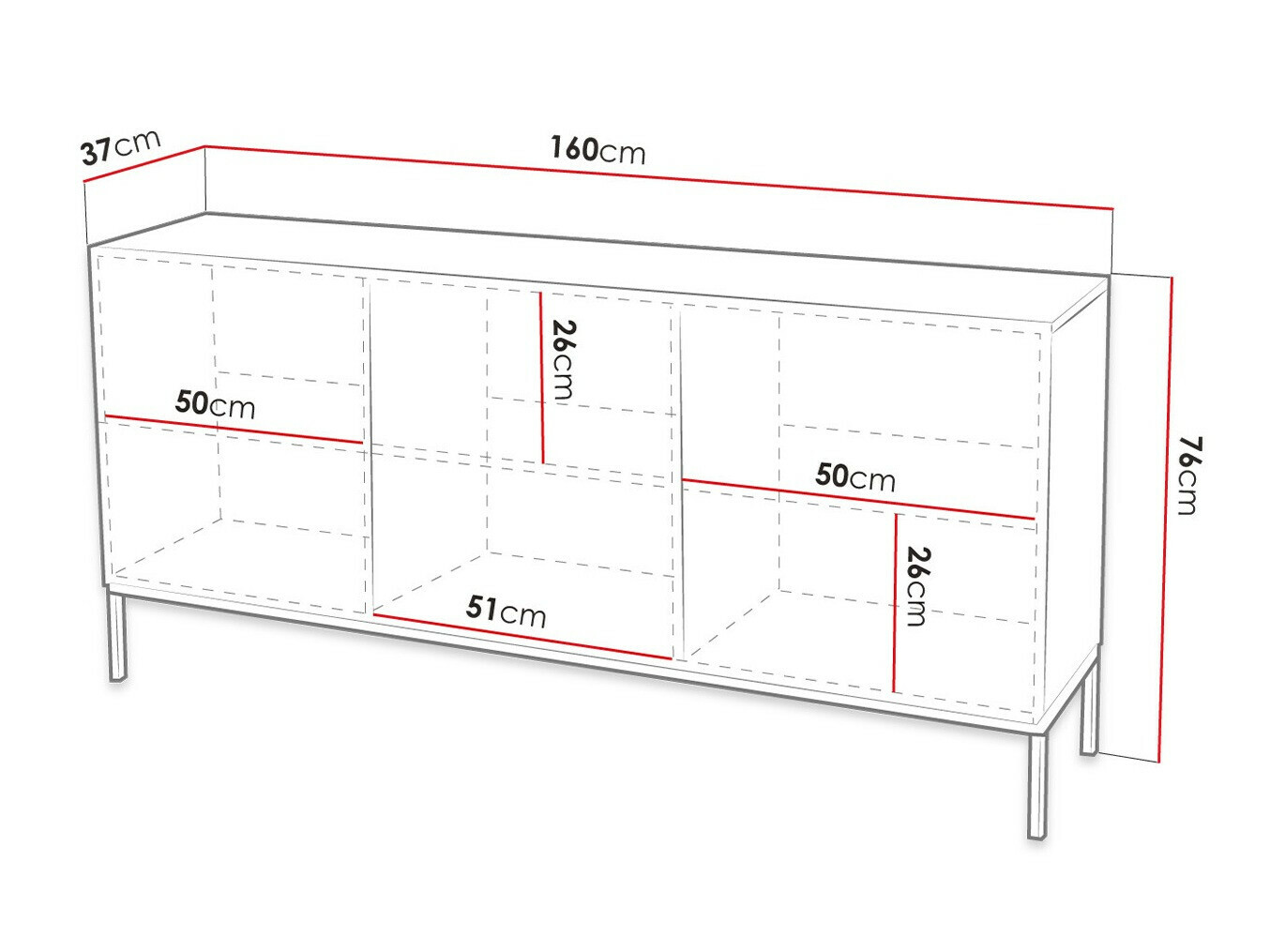 Dressoir Levelbu 101 (Zwart + Glanzend zwart)