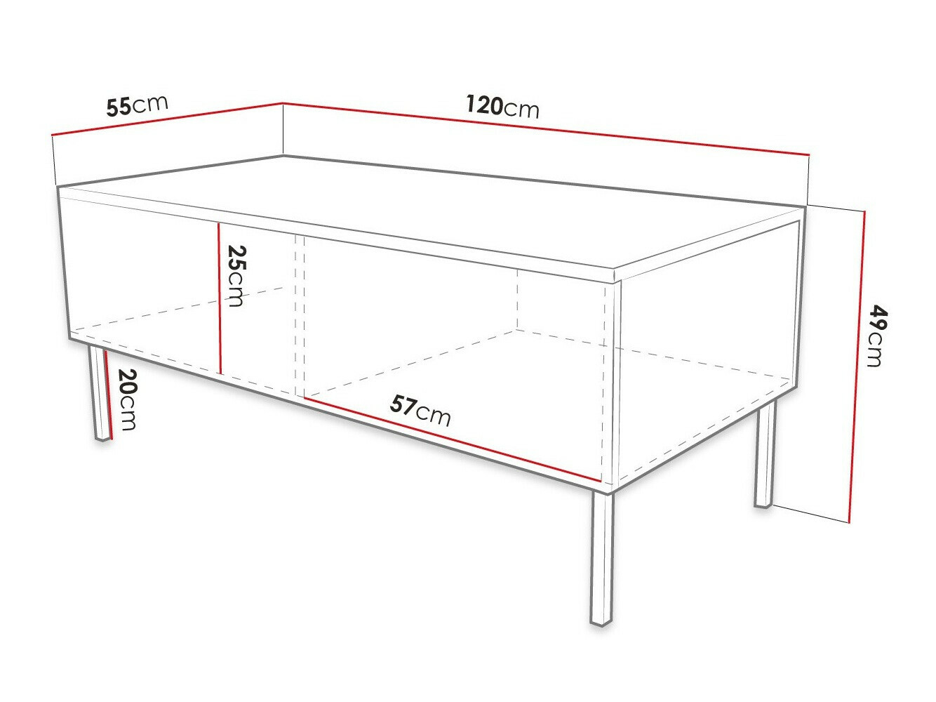 Salontafel Levelbu 100 (Zwart + Glanzend zwart)