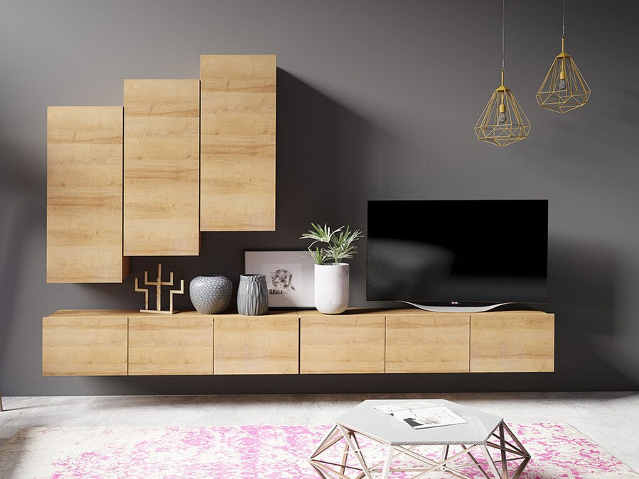 Wandkast Tivdalu 126 (Zwart + Glanzend zwart)