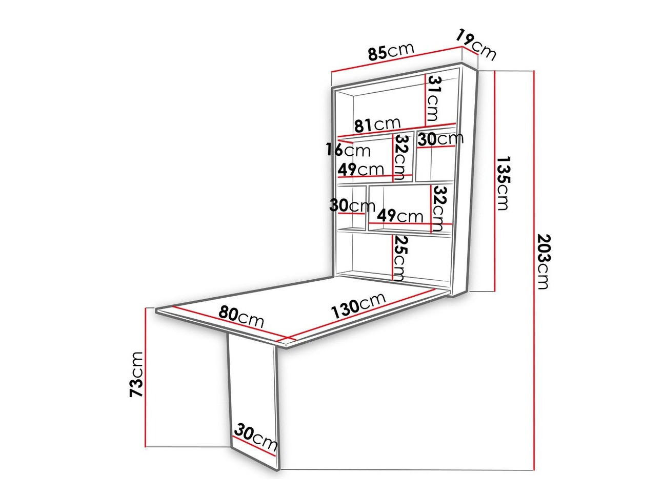 Vouwtafel Hartford 428 (Zwart + Beton)