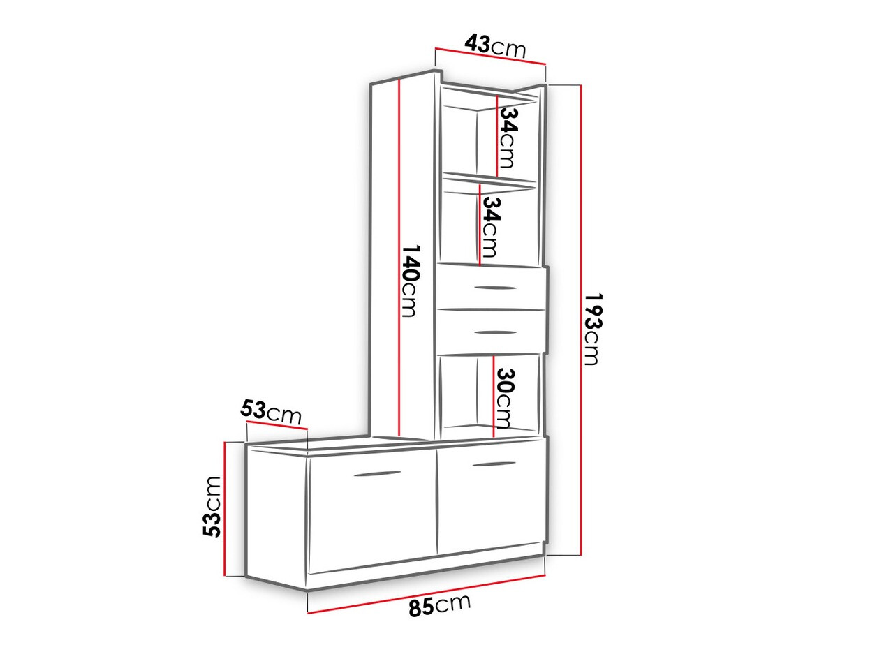 Boekenkast Salmere 105 (Wit + Grijs met glans)
