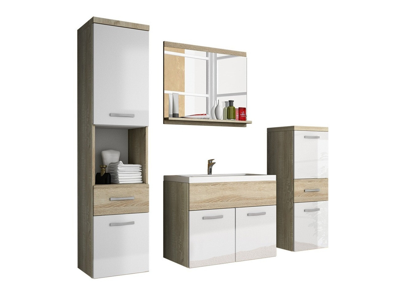 Badkamerset Sarasota 109 (Sonoma eik + Glanzend wit)