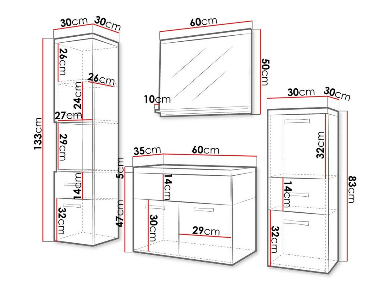 Badkamerset Sarasota 109 (Wit + Glanzend wit)