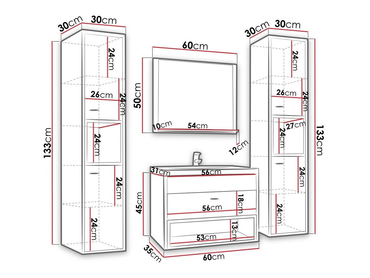 Badkamerset Velum II (Wit + Artisan eiken)