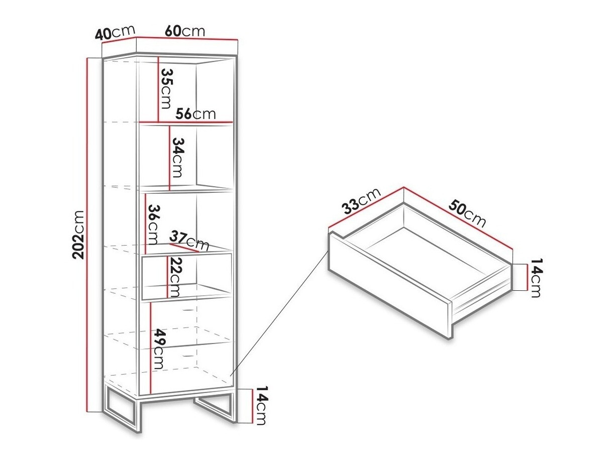 Boekenkast Baltesi 105 (Artisan eiken + Zwart)