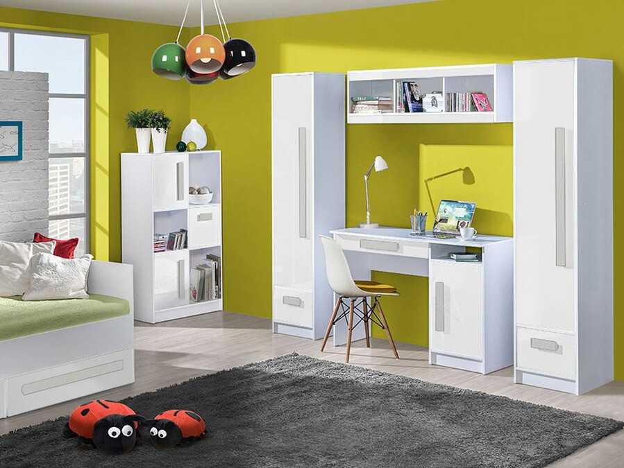 Boekenkast Merevari 105 (Wit + Glanzend wit + Grijs)