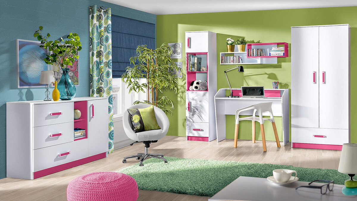 Boekenkast Sorviru 104 (Wit + Roze)