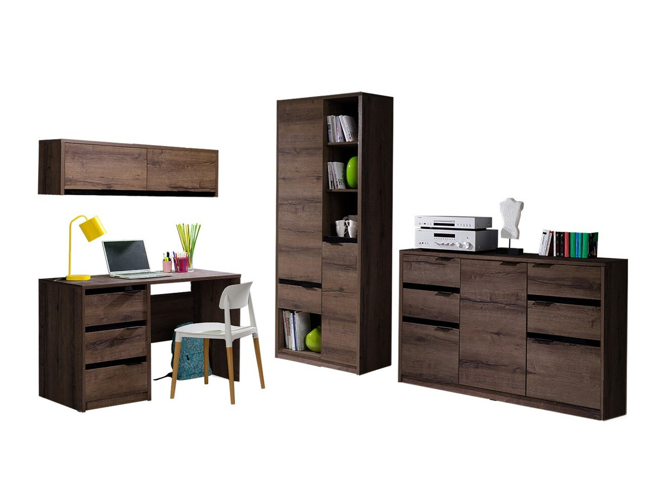 Thuiskantoorset Fivelbo 116 (Klooster eik + Glanzend zwart)