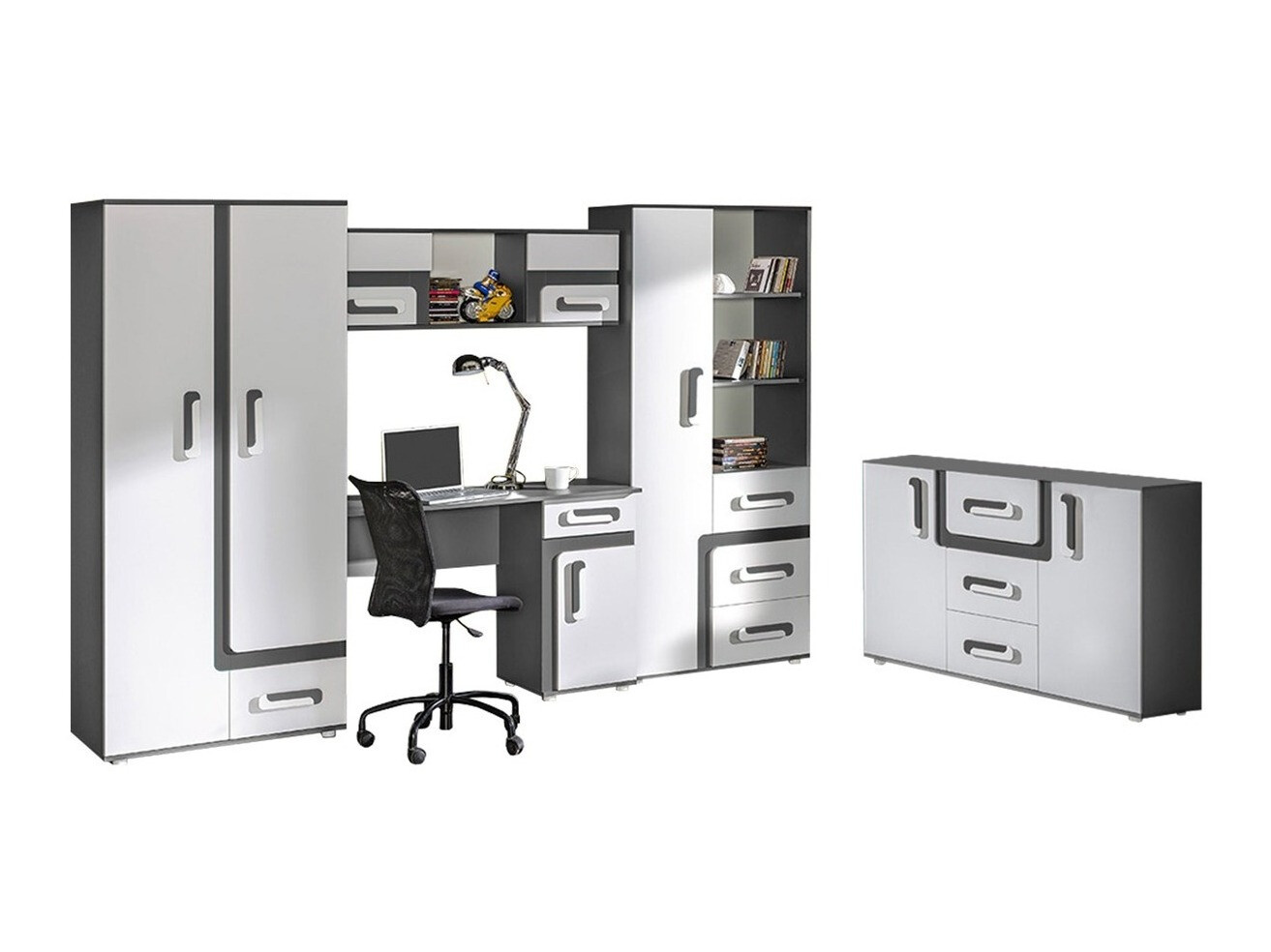 De reeks van de kinderkamer Aviseve 107 (Antraciet + Wit)