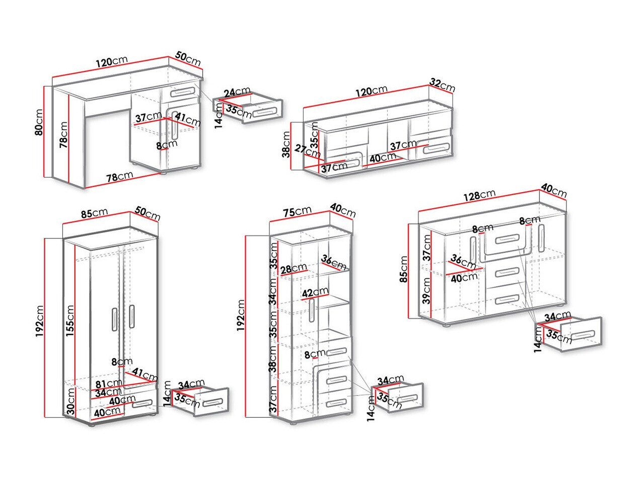 De reeks van de kinderkamer Aviseve 107 (Antraciet + Wit)