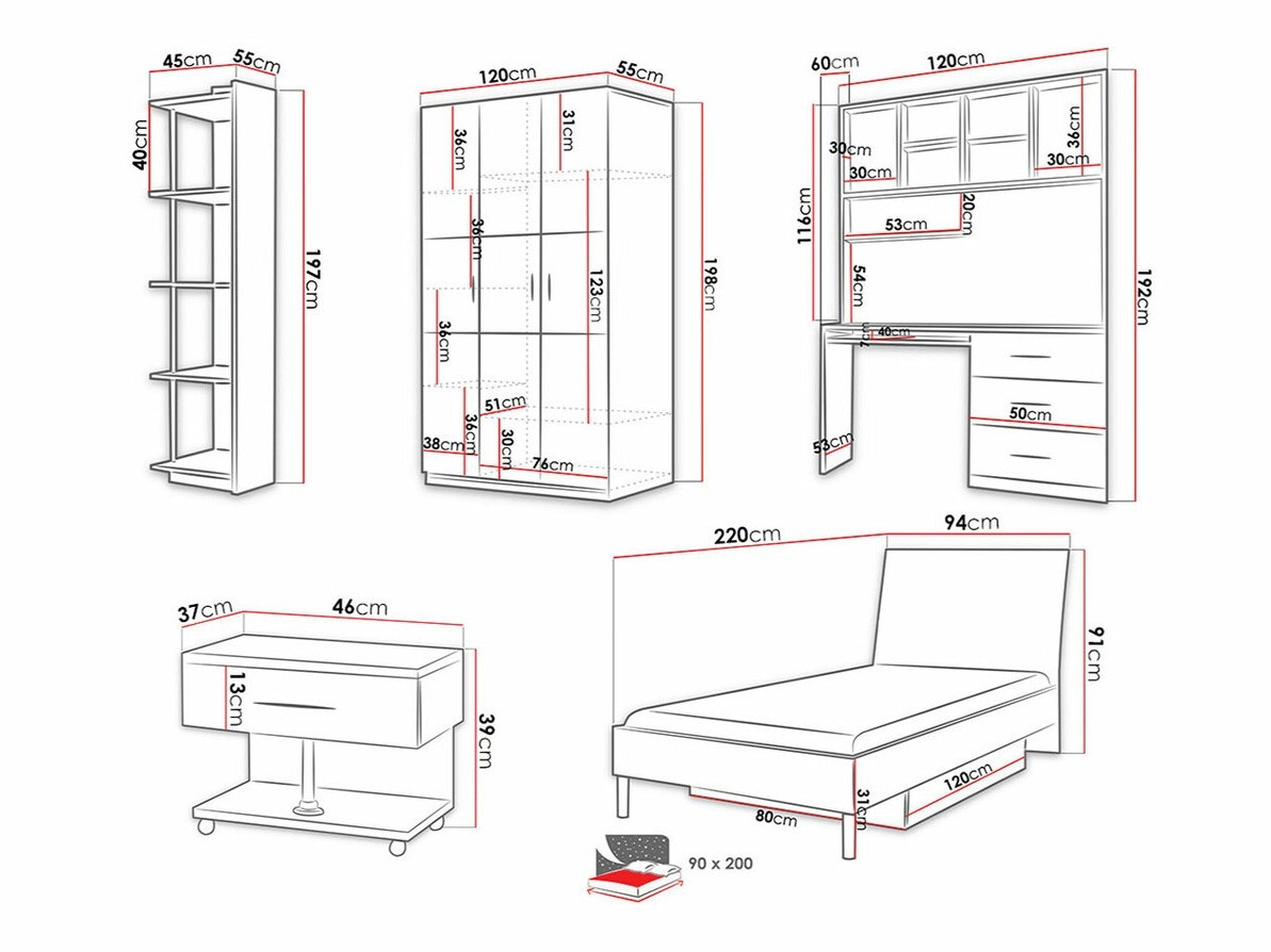 De reeks van de kinderkamer Campus (Glanzend wit + Glanzend roze)