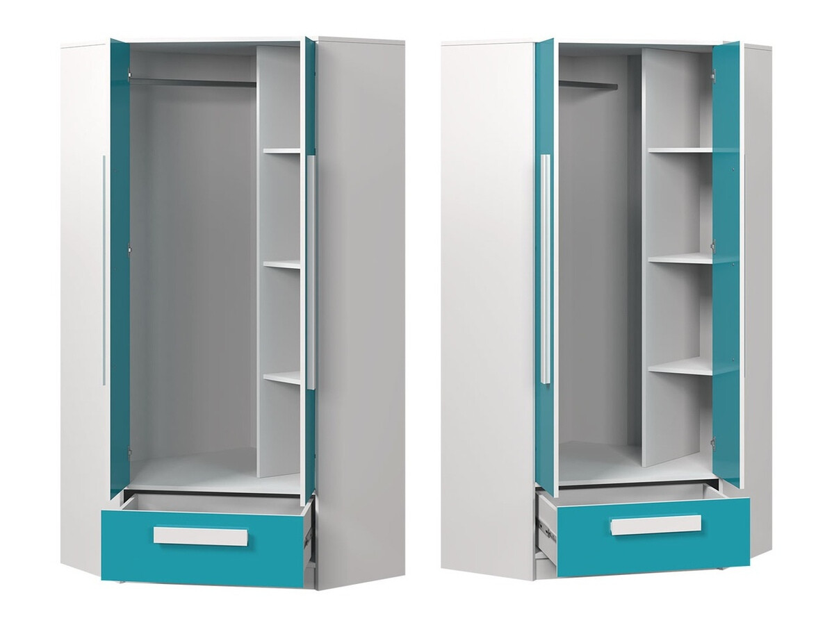 De reeks van de kinderkamer Merevari 107 (Wit + Glans Turquoise)