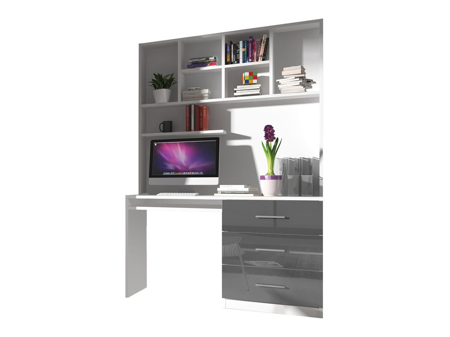 De reeks van de kinderkamer Salmere 110 (Glanzend wit + Grijs met glans)