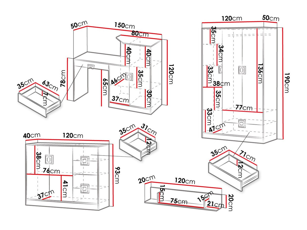 Meubelset Tolfere 107 (Licht eiken + Wit)