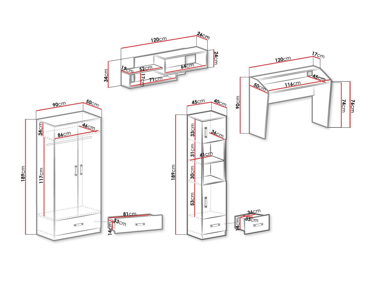 De reeks van de kinderkamer Sorviru 106 (Wit + Turquoise)