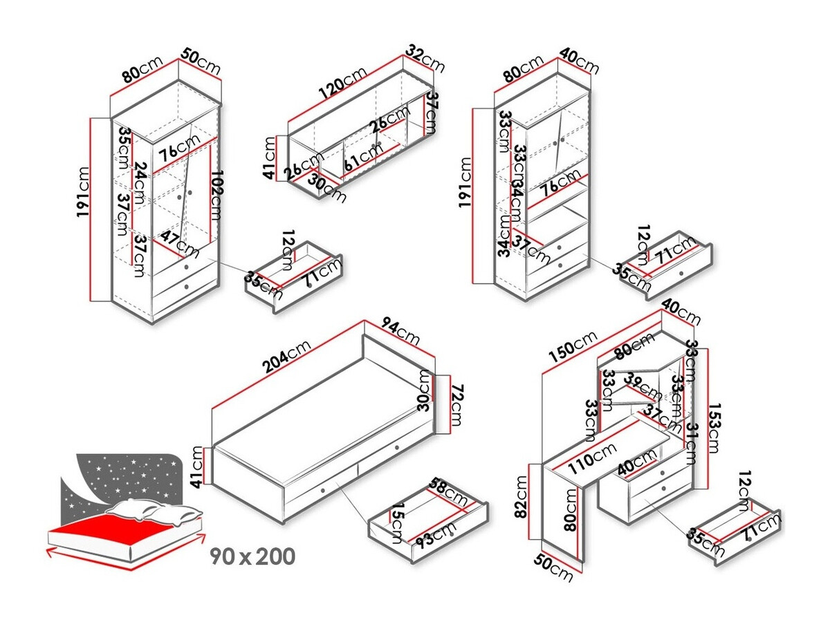 Meubelset Almira 114 (Artisan eiken + Wit + Grijs)