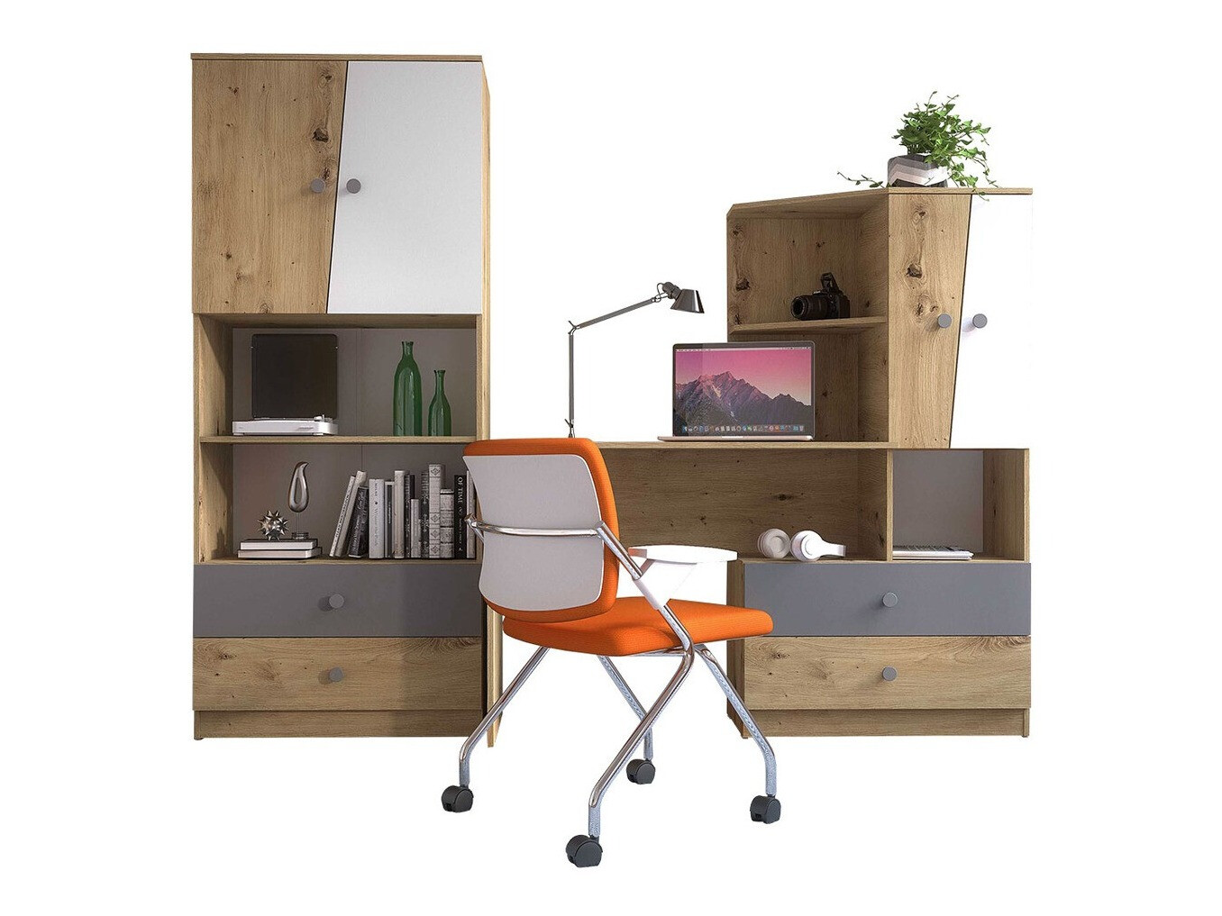 Meubelset Almira 115 (Artisan eiken + Wit + Grijs)